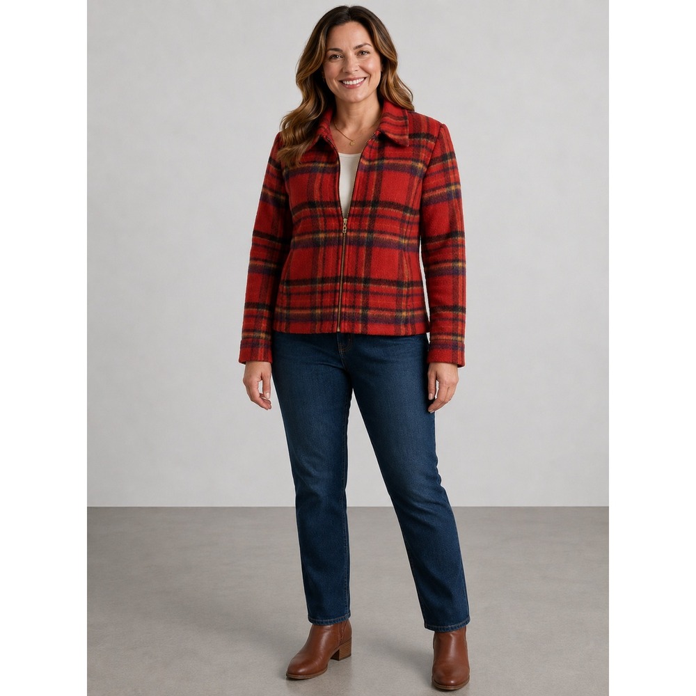 Requirements Jacket Women Size 10 Red Plaid Wool Mohair Blend Zip Up Preppy